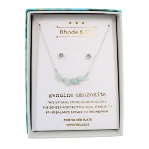 Rhode & Co. Genuine Amazonite Stone Necklace & Stud Earrings #642839RHC